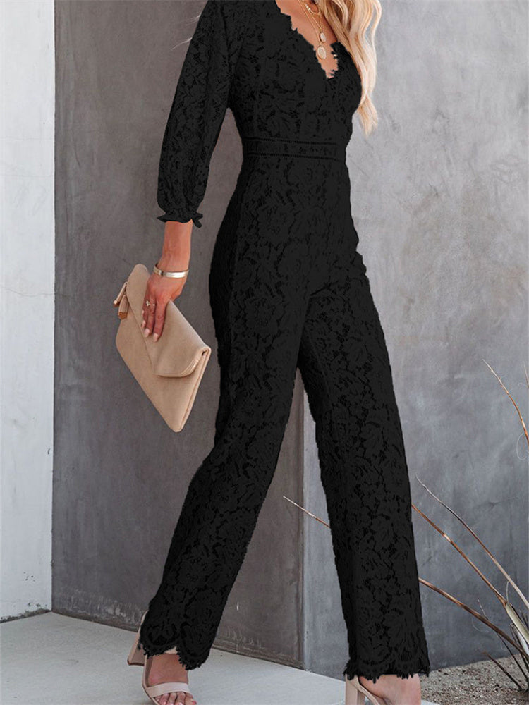 Elegant Women's Lace Wide Leg Pants Jumpsuits
