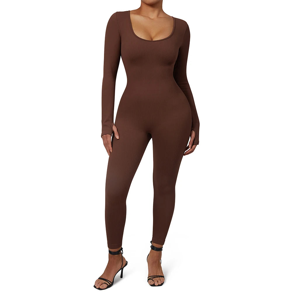 Women ‘s slim front Zipper Casual Brown Fitness Romper