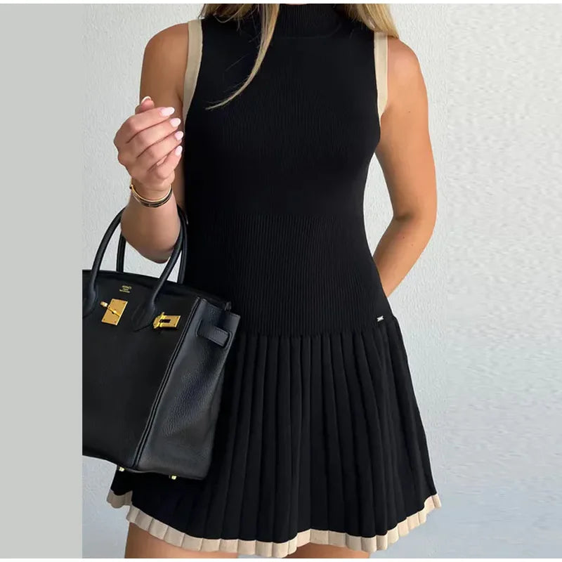 Women's Elegant Pleated Knit Sleeveless Dress