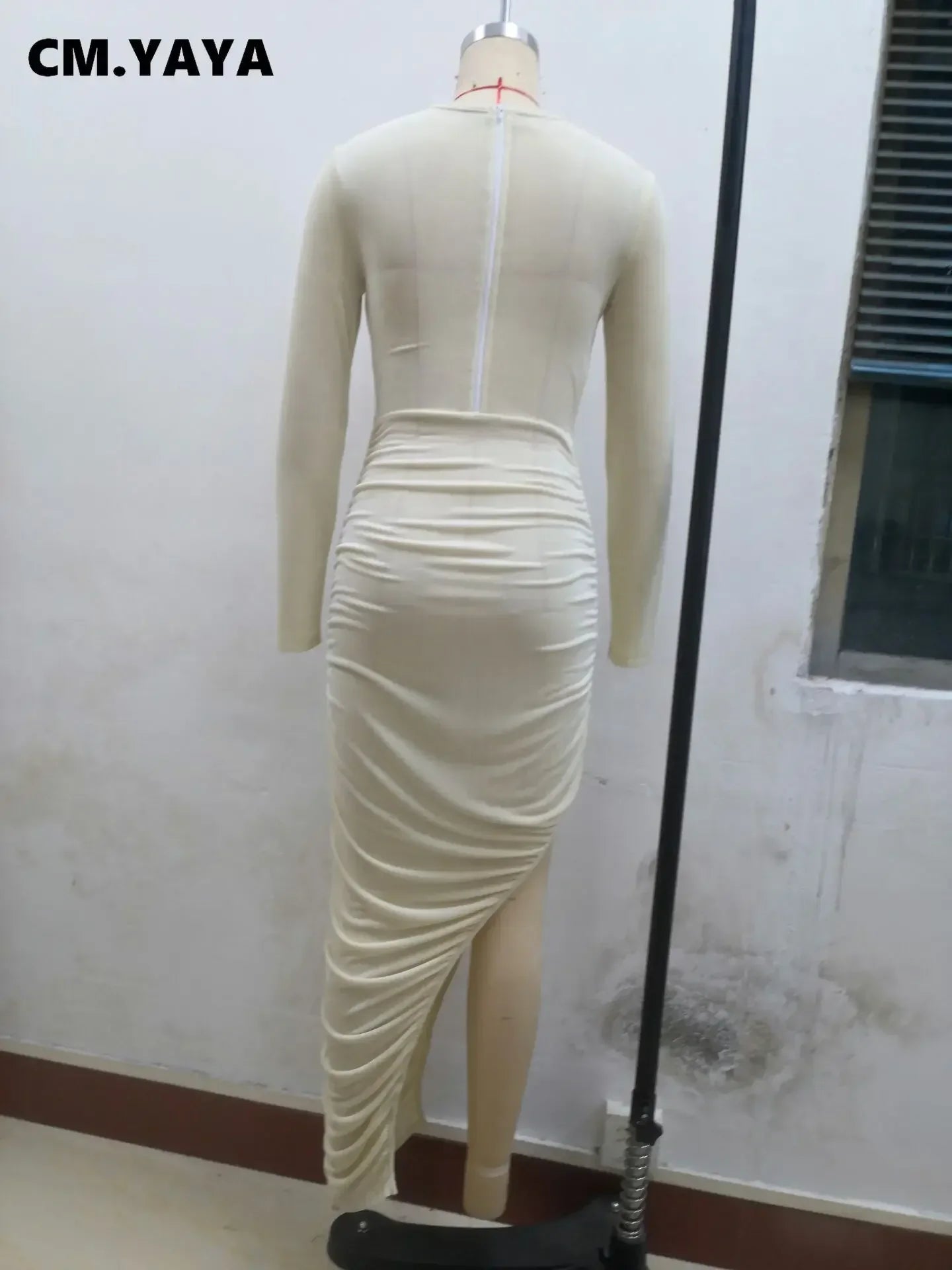 Women Wrap Cutout High Side Split Long Sleeve O-neck Maxi Dress.