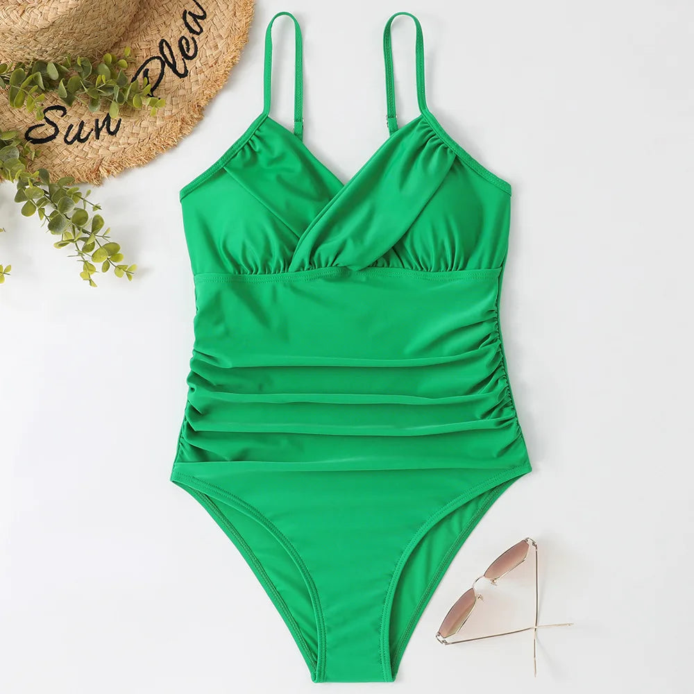 S - XXL Sexy Wrinkled One Piece Swimsuit Women