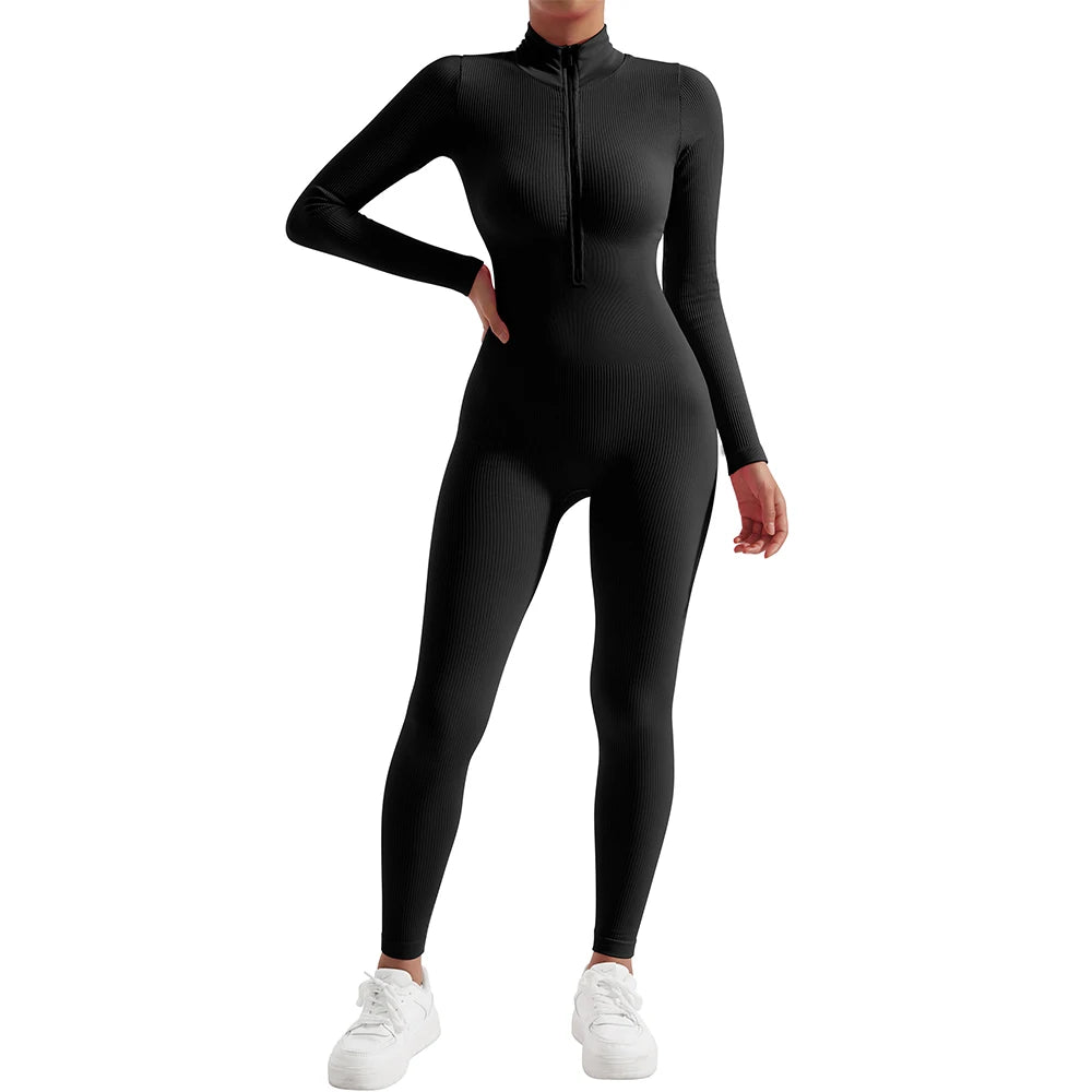 Women ‘s slim front Zipper Casual Brown Fitness Romper
