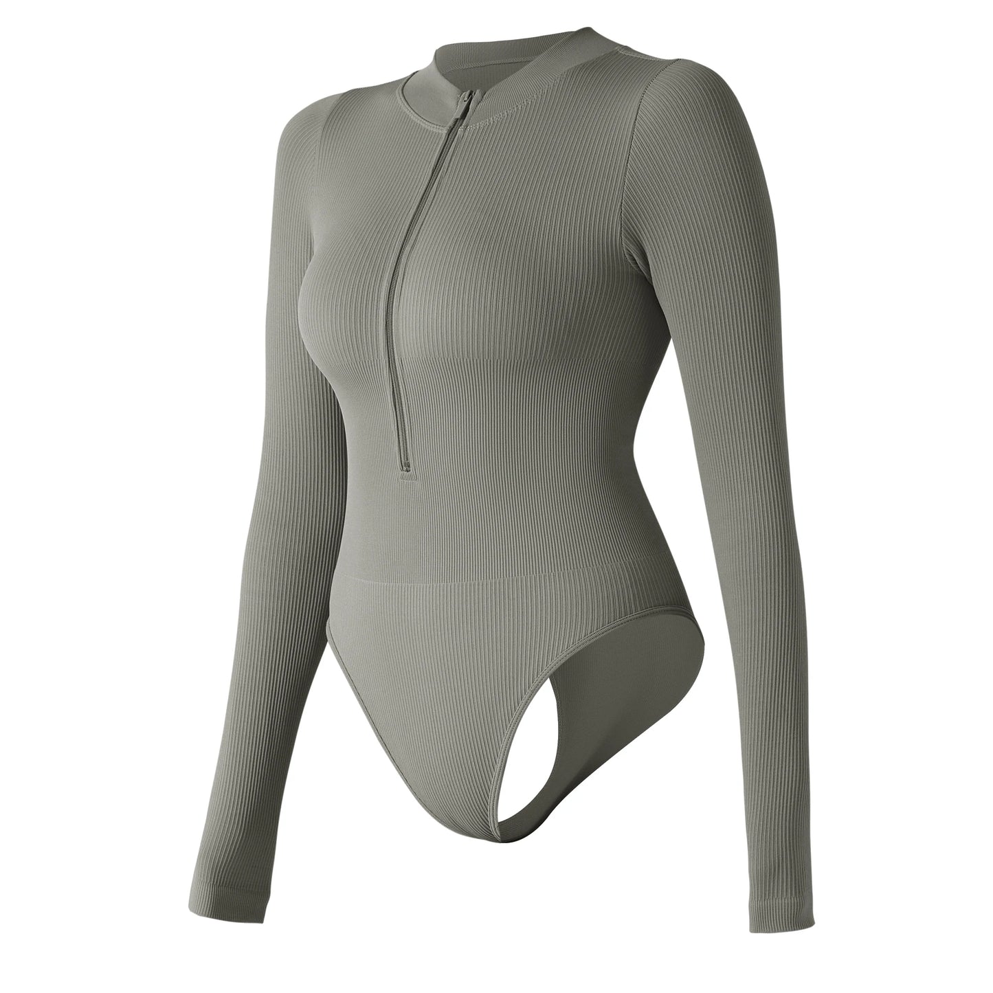 Women ‘s slim front Zipper Casual Brown Fitness Romper
