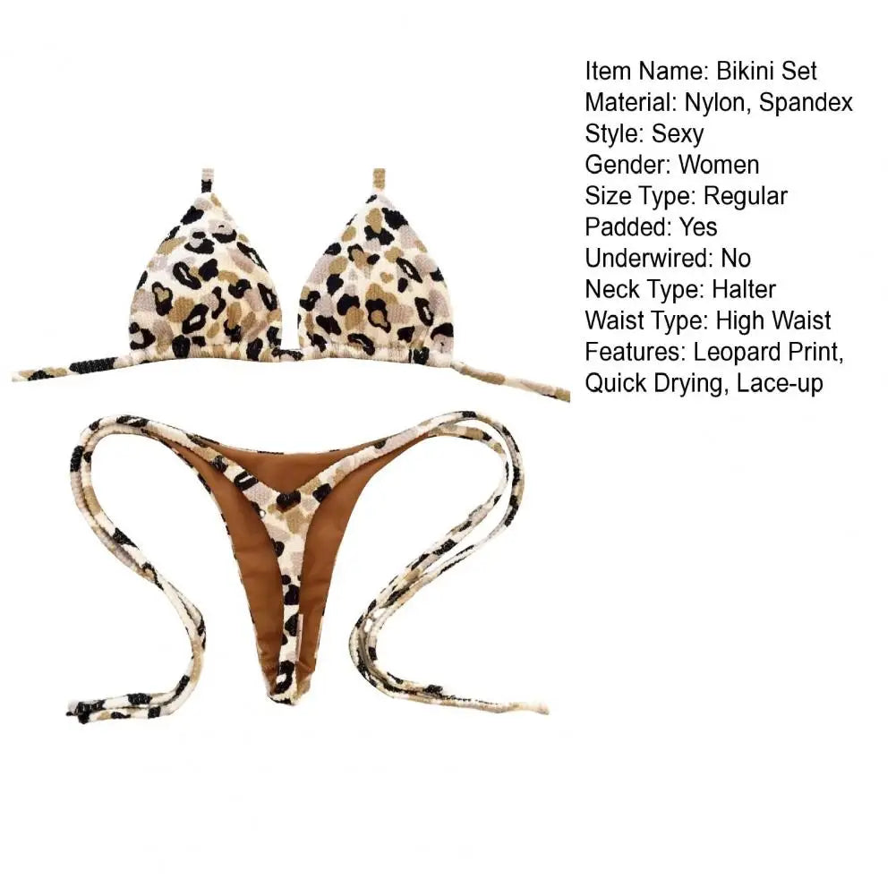 Lace-up Bikini Leopard Print Halter Bikini Set