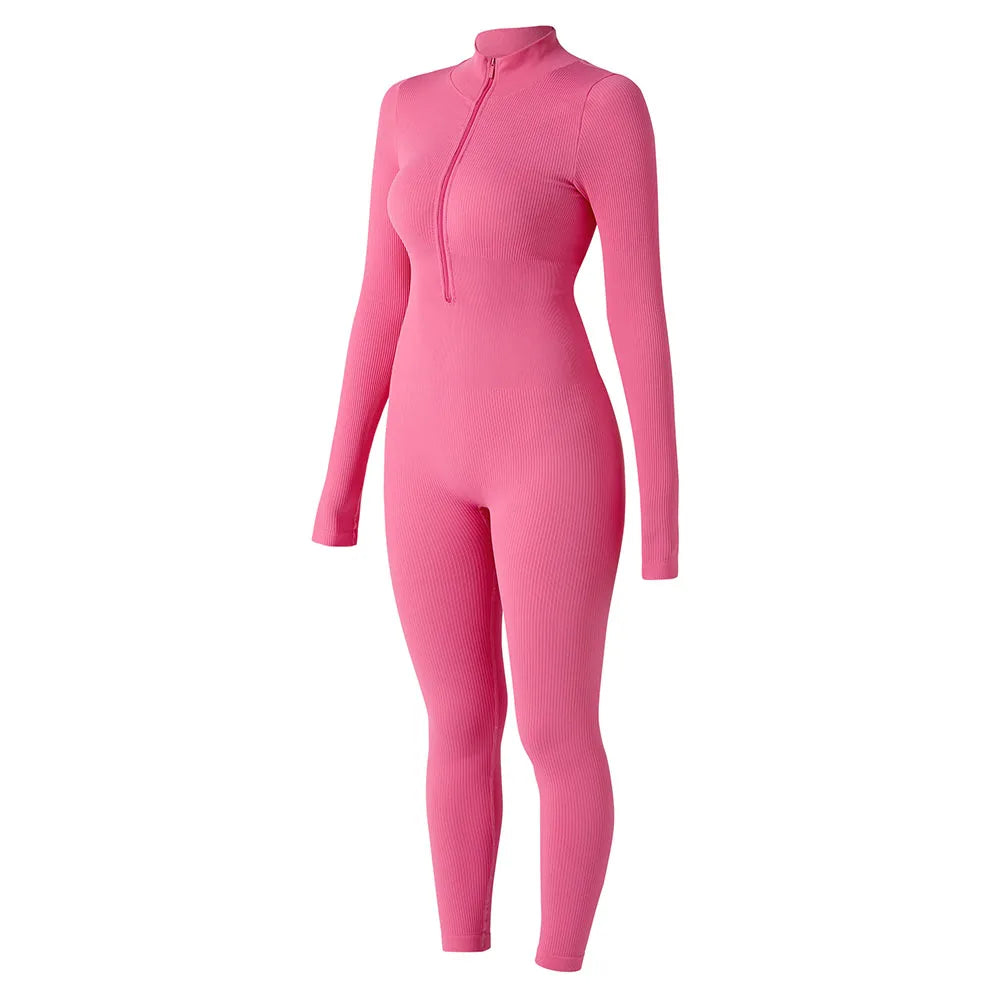 Women ‘s slim front Zipper Casual Brown Fitness Romper