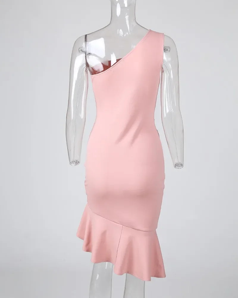 One Shoulder Twisted Slit Ruffles Party Mini Dress