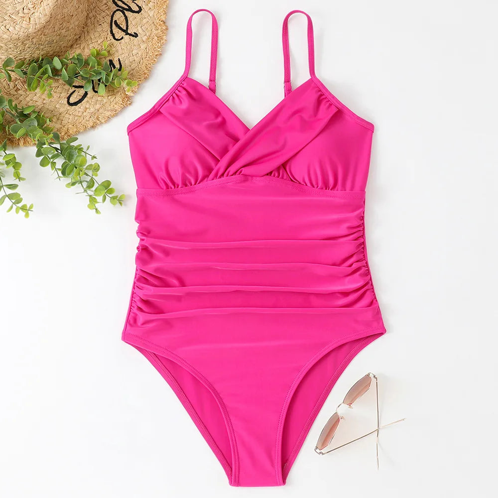 S - XXL Sexy Wrinkled One Piece Swimsuit Women