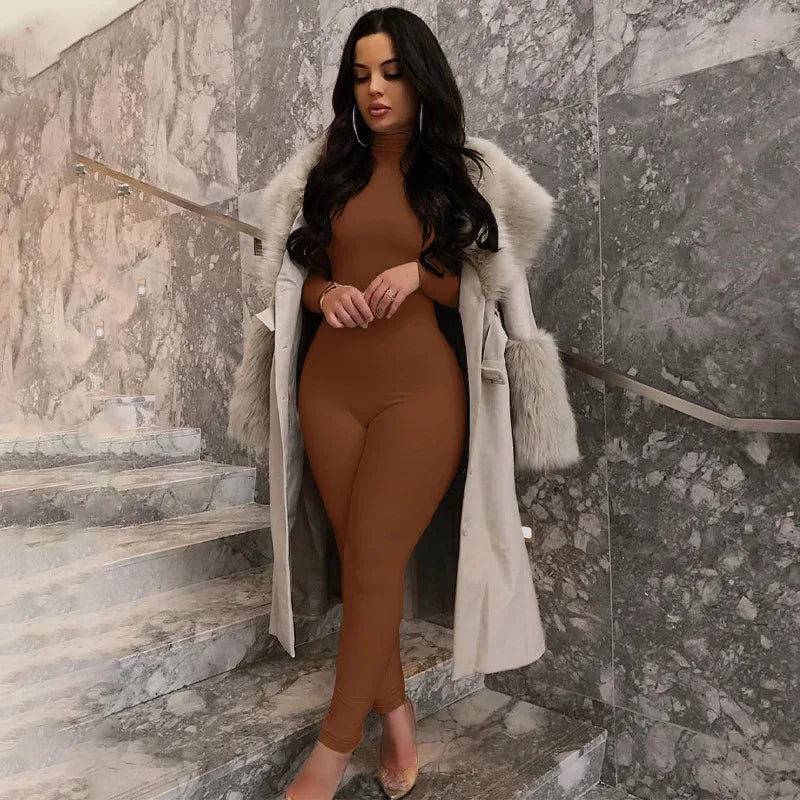 Women's Elegant High Collar Long Sleeve High Waist Jumpsuit