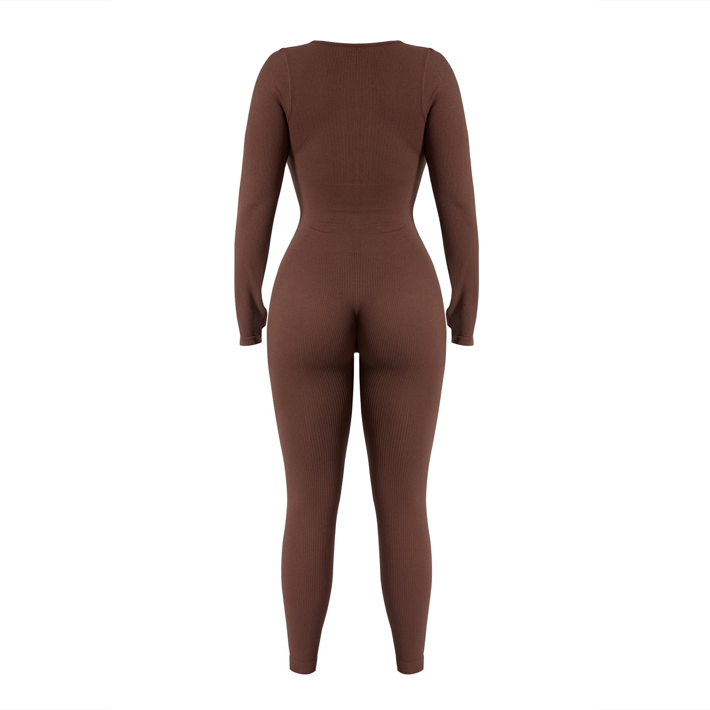 Women ‘s slim front Zipper Casual Brown Fitness Romper