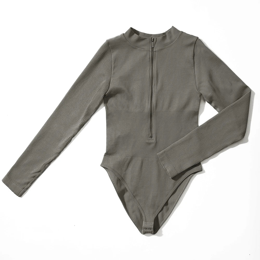 Women ‘s slim front Zipper Casual Brown Fitness Romper