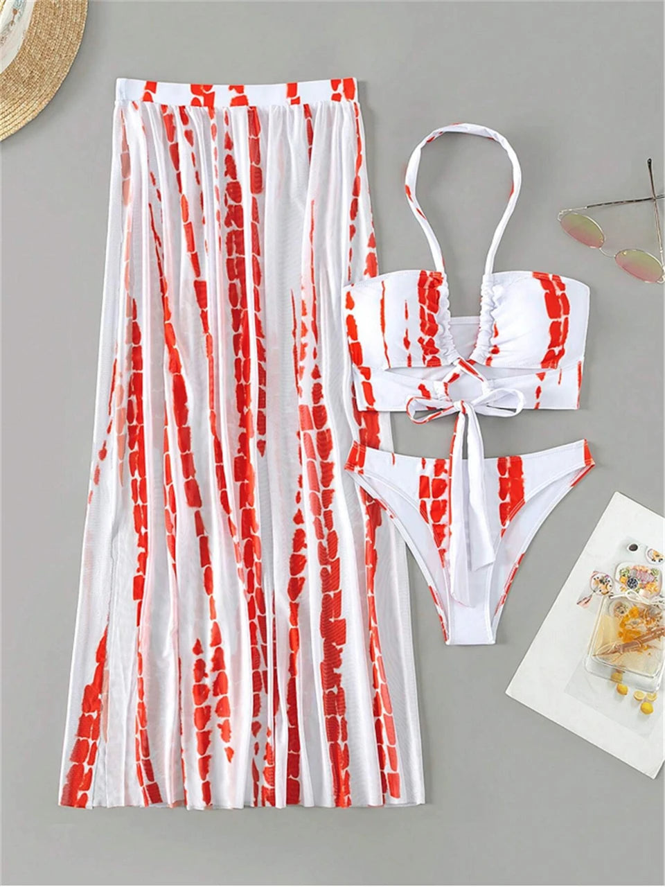Women Sexy Halter Swimsuit & Cover Up Pants Swimwear