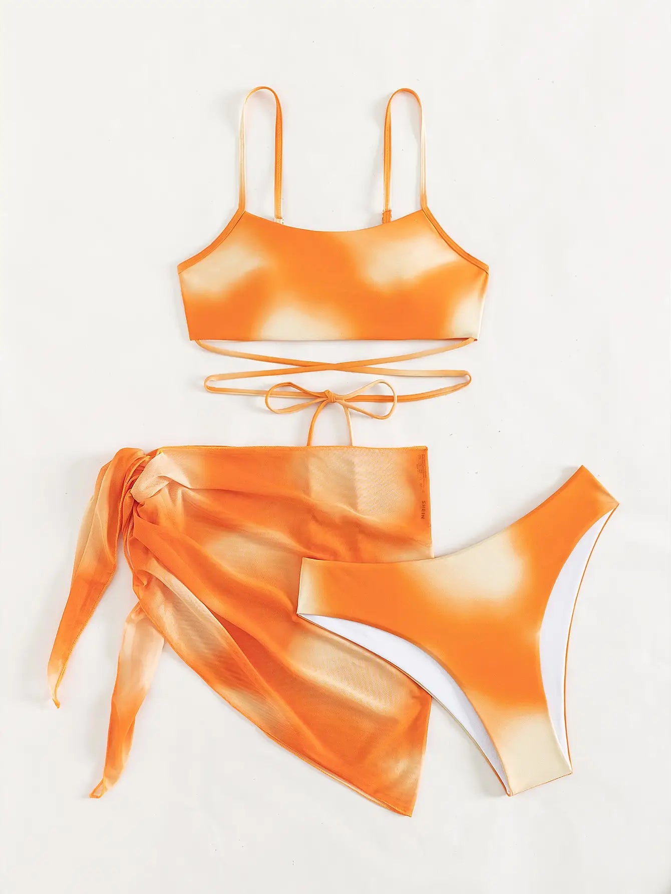 Sexy 3 Pieces Ombre Lace Up Bikini Swimsuit & Beach Skirt