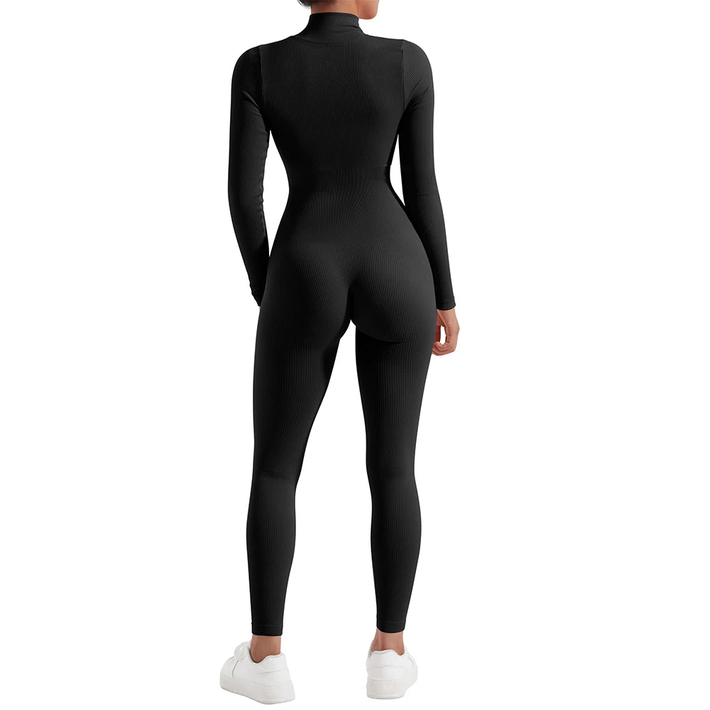 Women ‘s slim front Zipper Casual Brown Fitness Romper