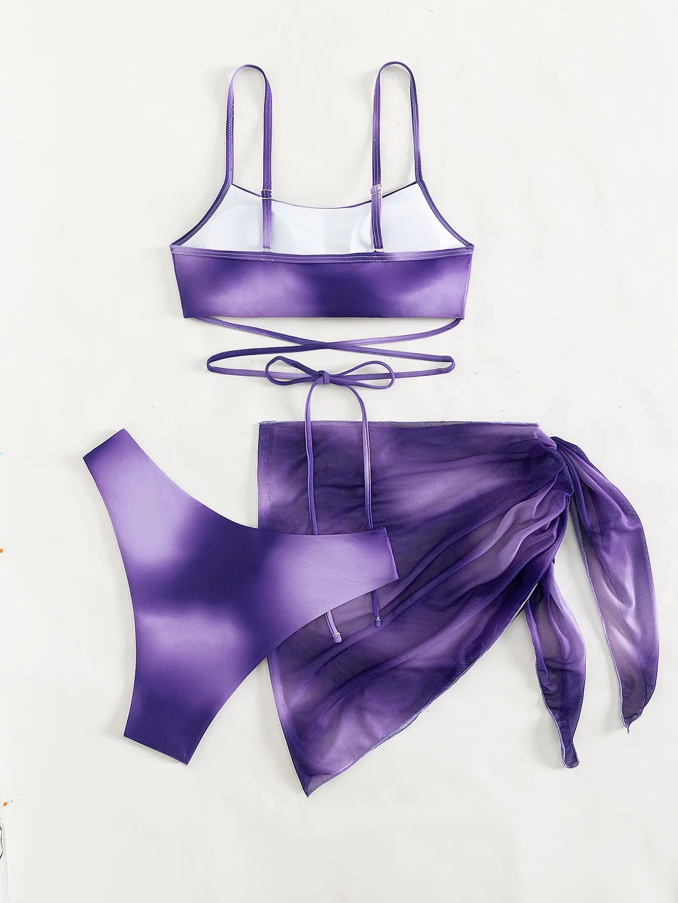 Sexy 3 Pieces Ombre Lace Up Bikini Swimsuit & Beach Skirt