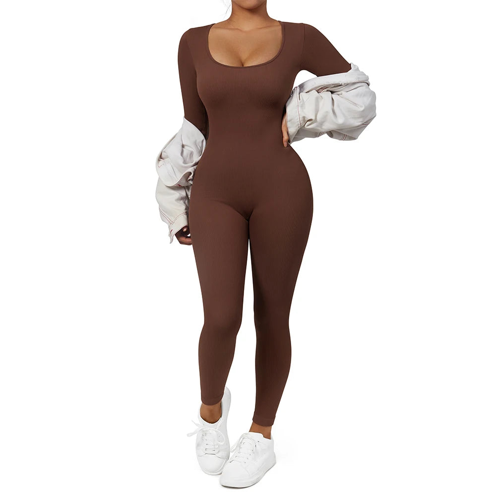 Women ‘s slim front Zipper Casual Brown Fitness Romper