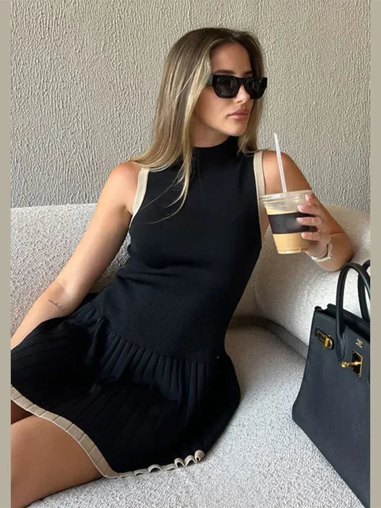 Women's Elegant Pleated Knit Sleeveless Dress