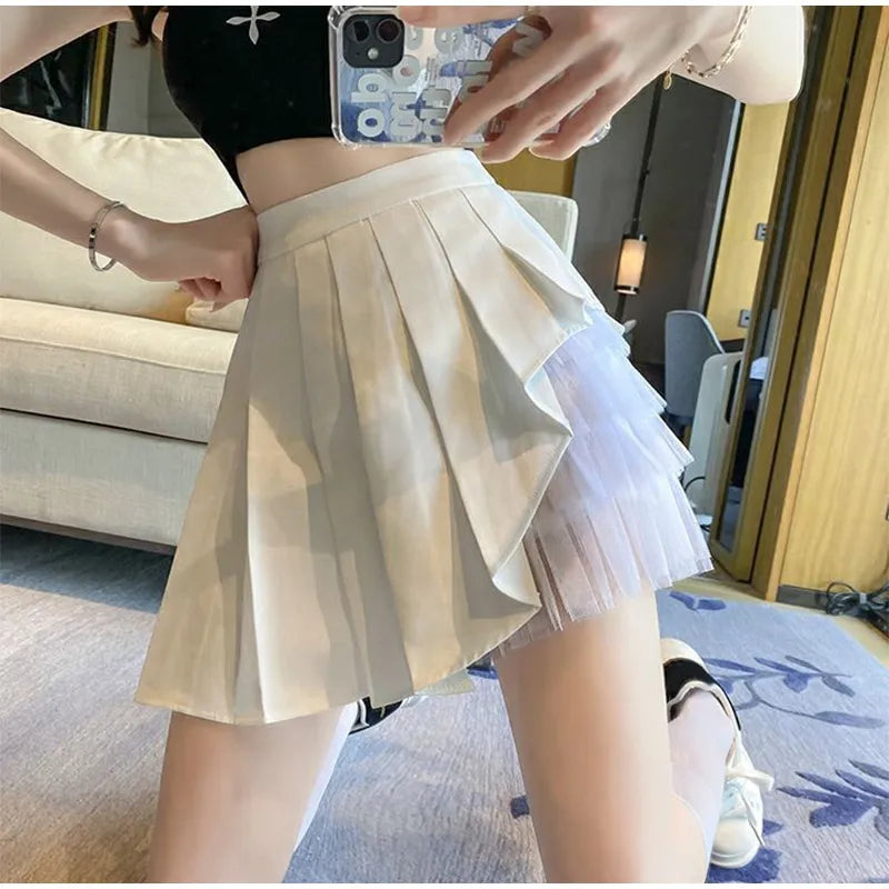 Elegant White Ruffled High Waist Mini Skirt For Women