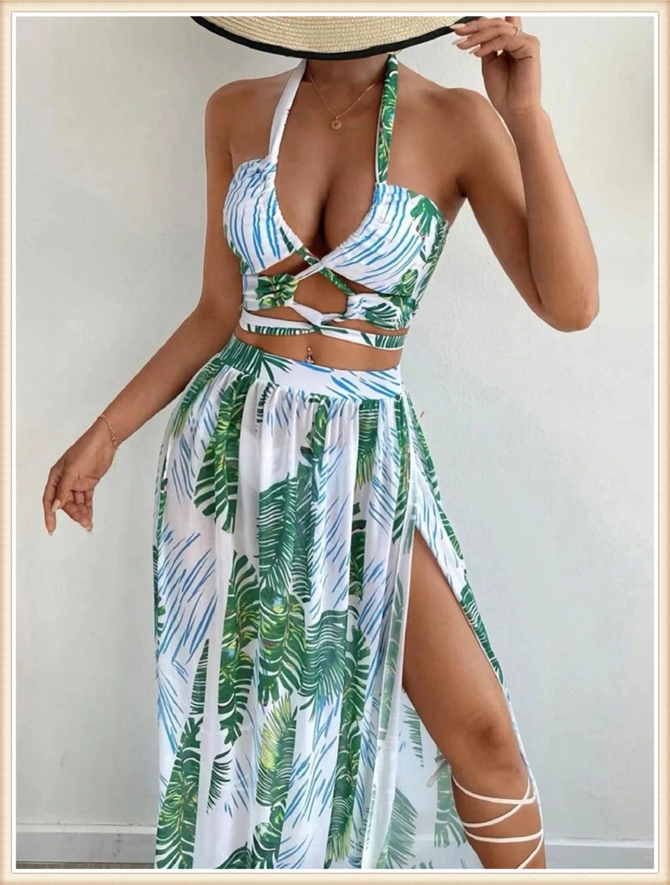 Women Sexy Halter Swimsuit & Cover Up Pants Swimwear