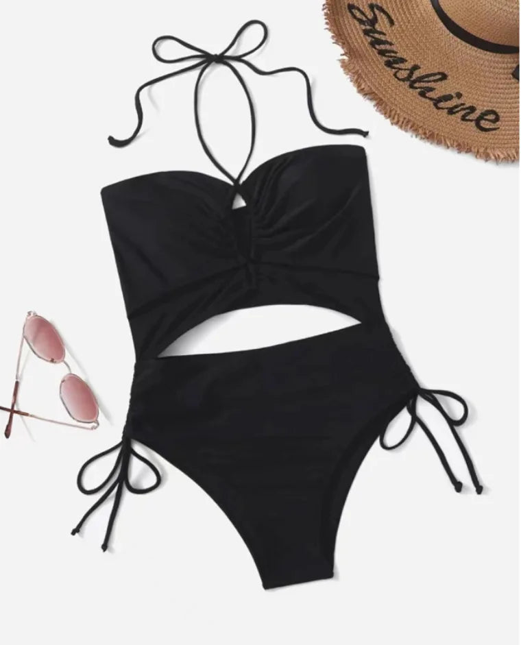 Sexy One Piece Swimsuit Black Swimwear New 2024 Women Cutout Monokini Brazilian Cut Bikinis Criss Cross Swimwear Bathing Suit