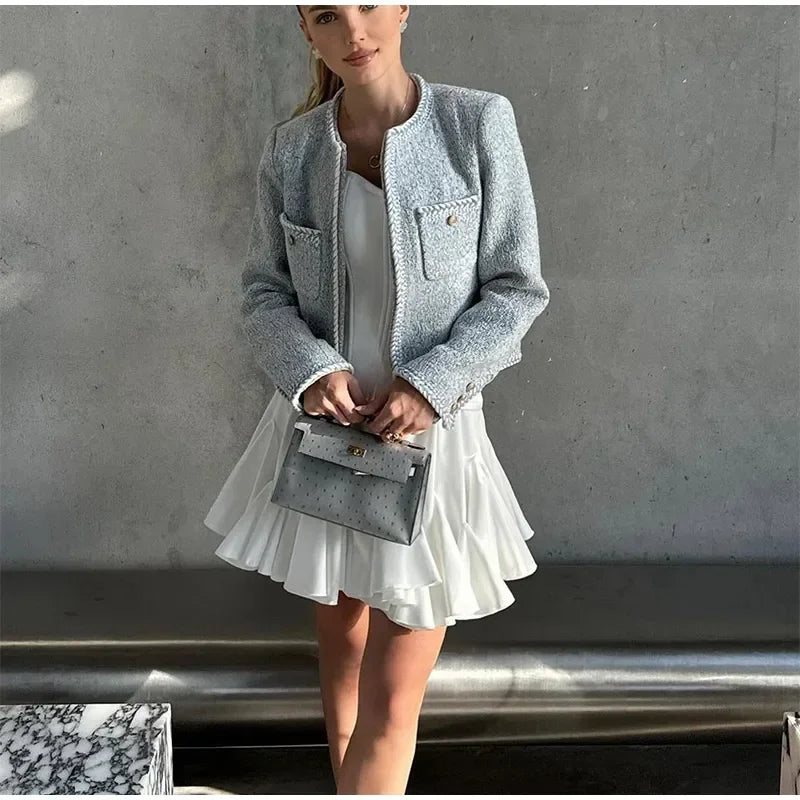 Elegant White Ruffled High Waist Mini Skirt For Women