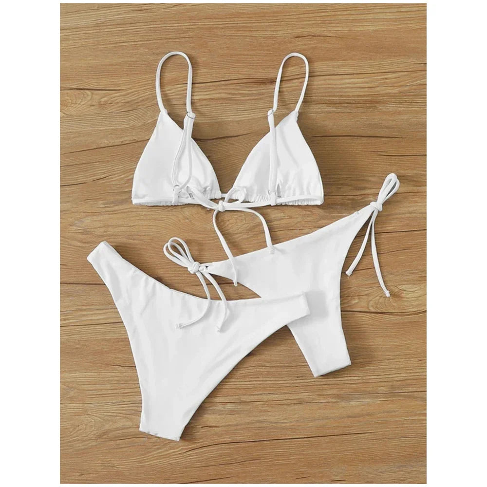 Solid Low Waist Swimsuit Beachwear Bathing Suit