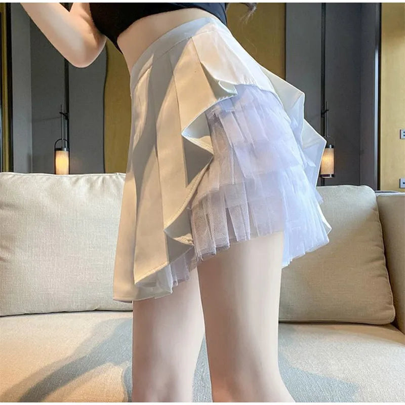 Elegant White Ruffled High Waist Mini Skirt For Women