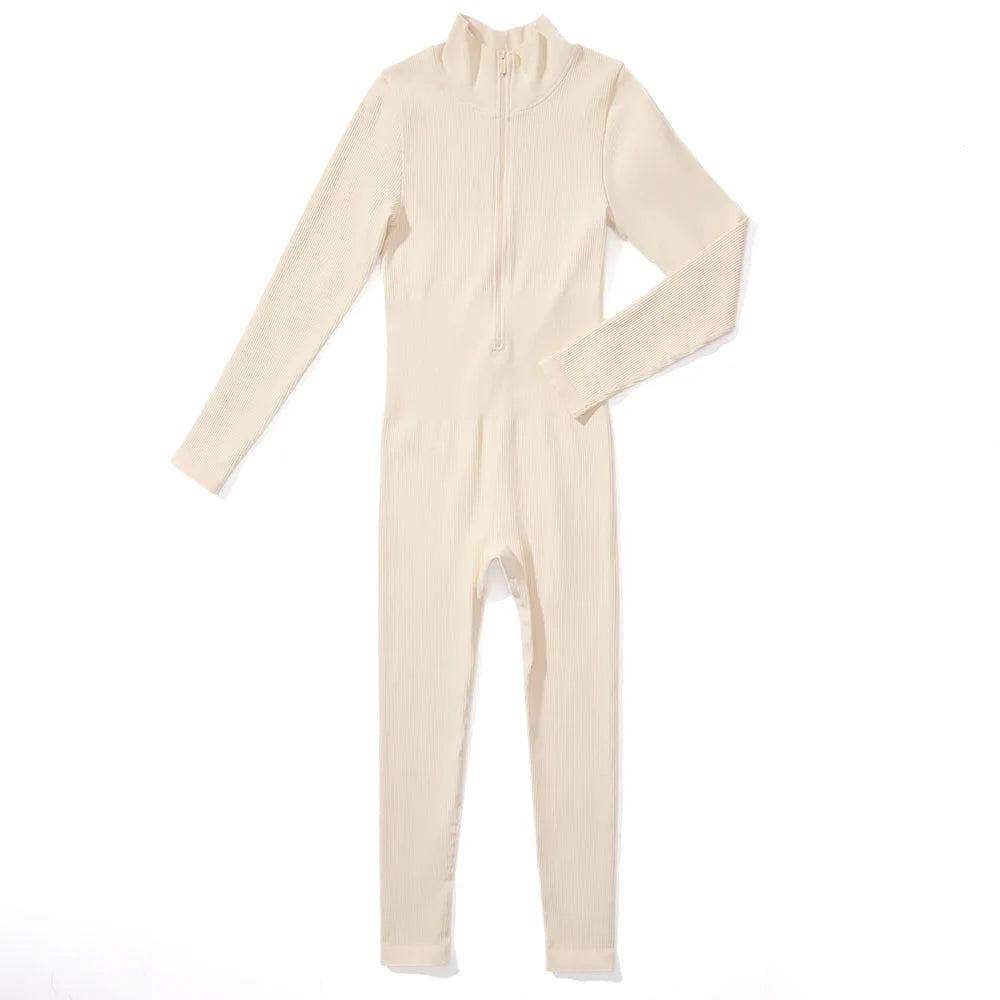 Women ‘s slim front Zipper Casual Brown Fitness Romper