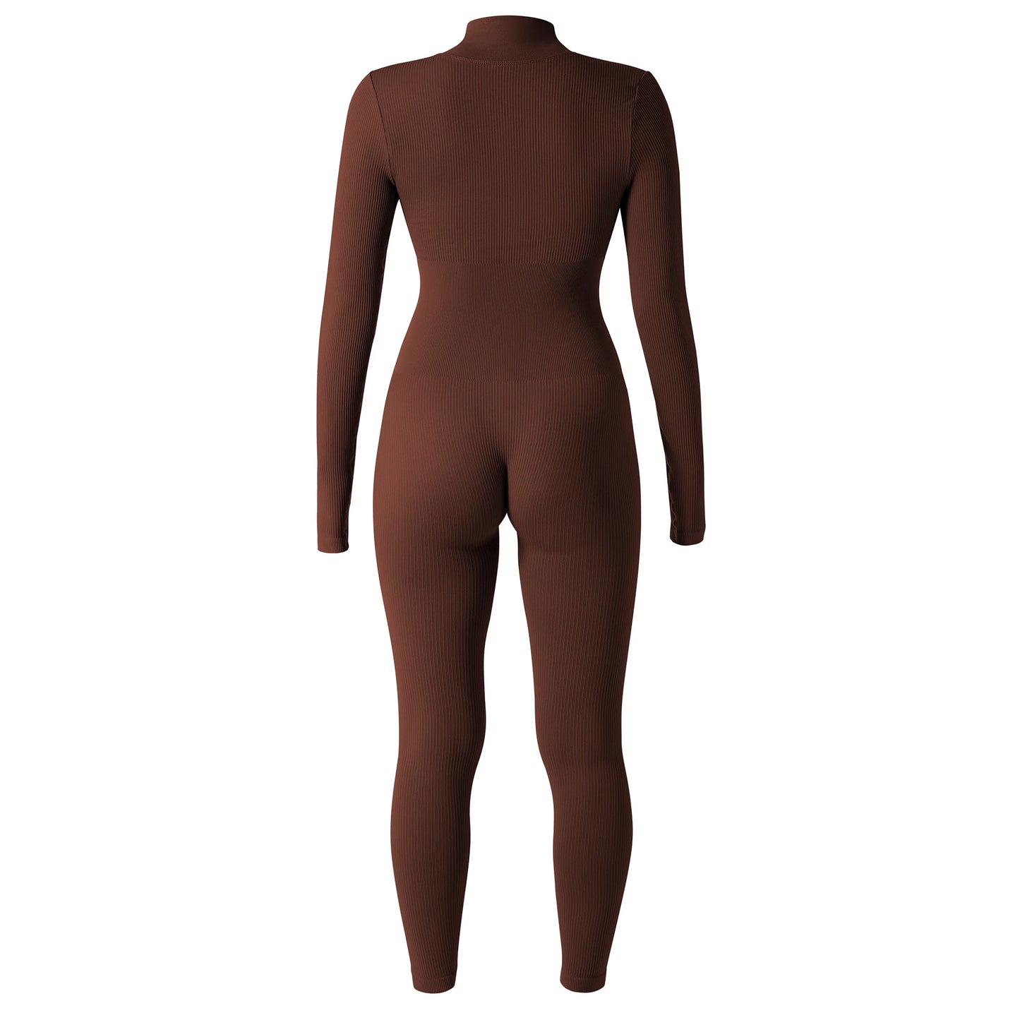 Women ‘s slim front Zipper Casual Brown Fitness Romper