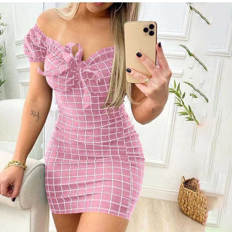Sexy Plaid Off Shoulder Mini Dress