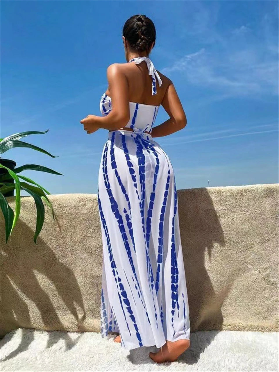 Women Sexy Halter Swimsuit & Cover Up Pants Swimwear