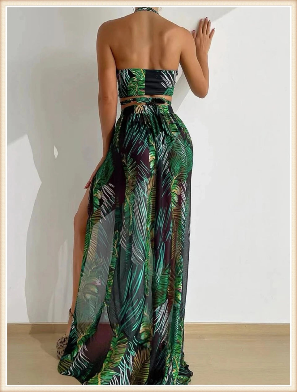 Women Sexy Halter Swimsuit & Cover Up Pants Swimwear