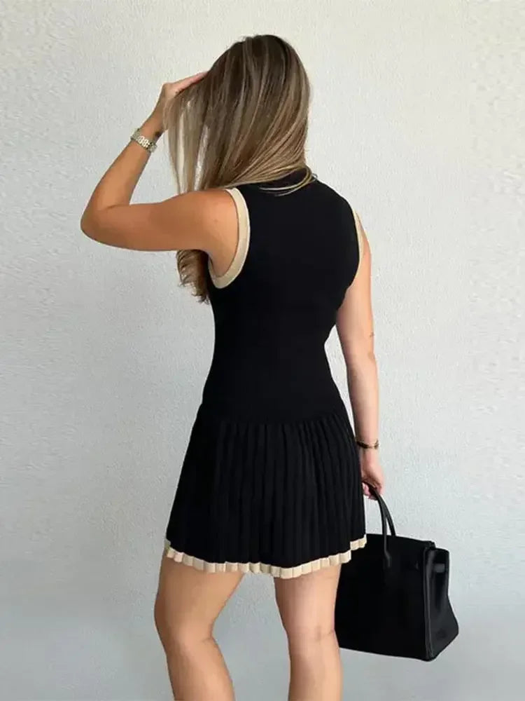 Women's Elegant Pleated Knit Sleeveless Dress