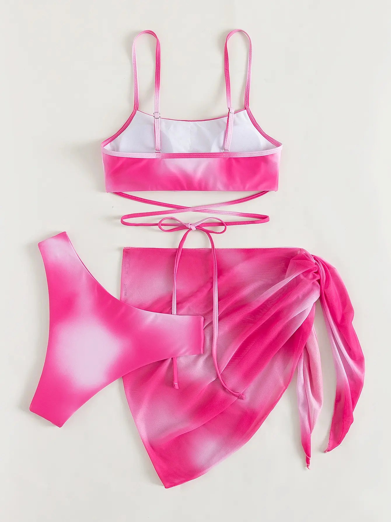 Sexy 3 Pieces Ombre Lace Up Bikini Swimsuit & Beach Skirt
