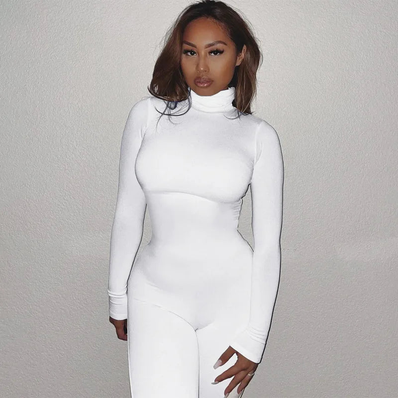 Women's Elegant High Collar Long Sleeve High Waist Jumpsuit