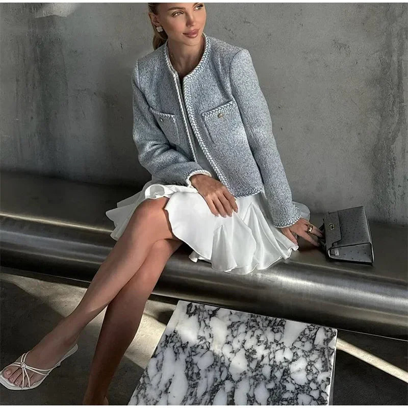 Elegant White Ruffled High Waist Mini Skirt For Women