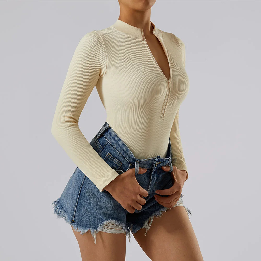 Women ‘s slim front Zipper Casual Brown Fitness Romper