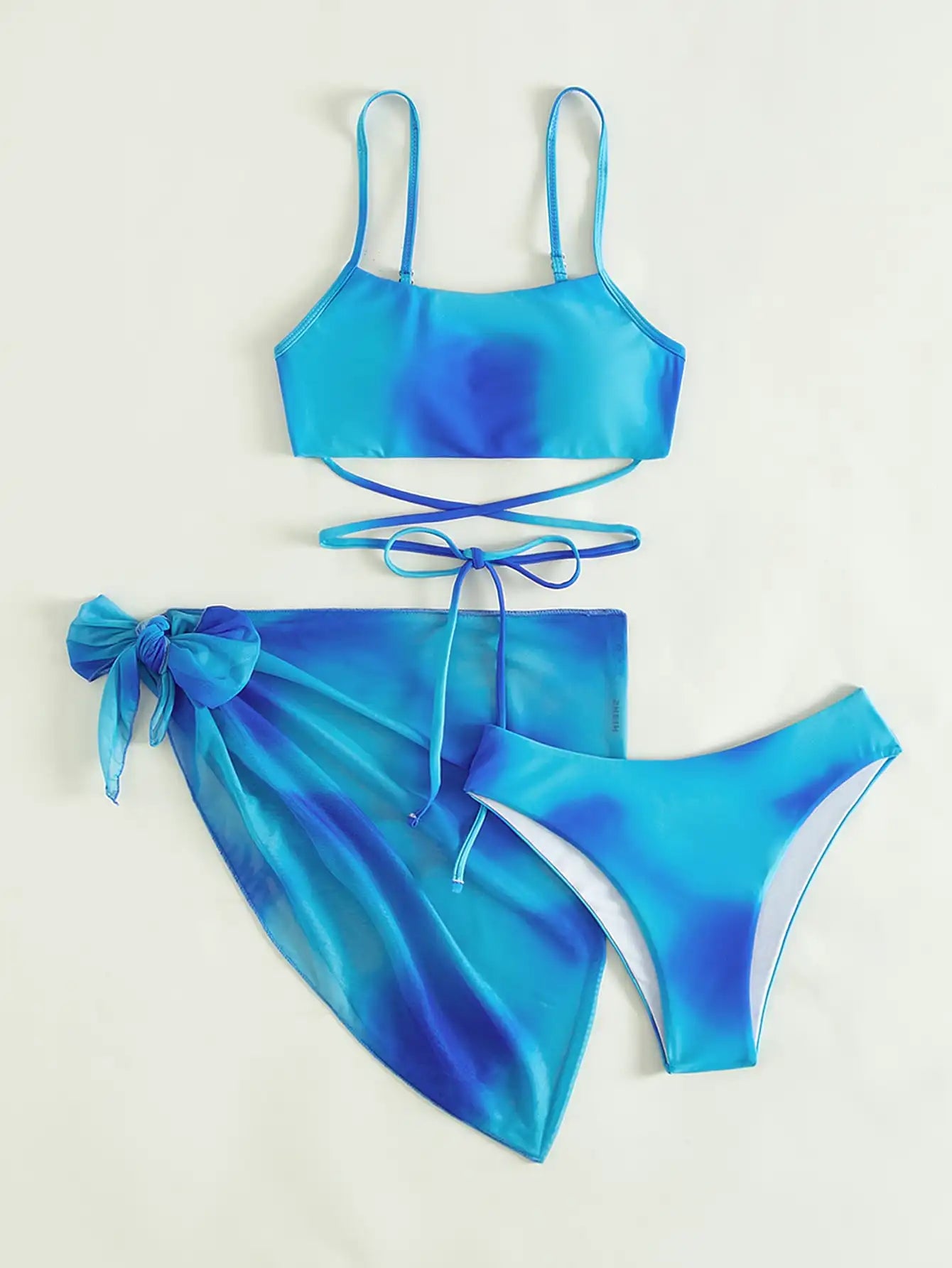 Sexy 3 Pieces Ombre Lace Up Bikini Swimsuit & Beach Skirt