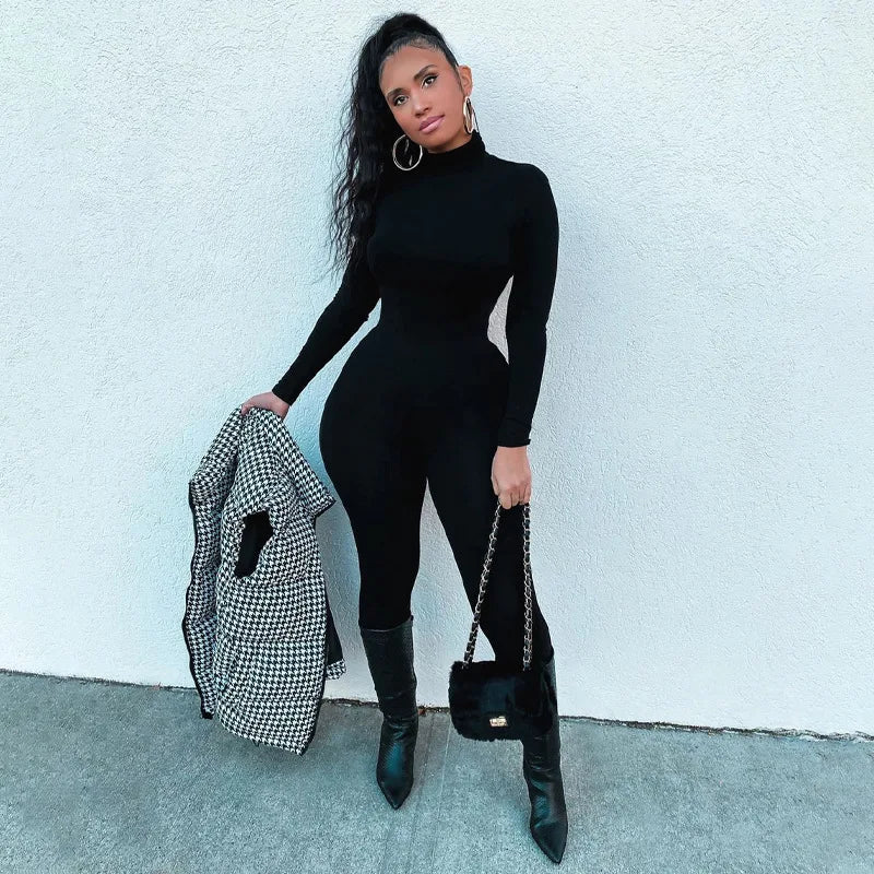 Women's Elegant High Collar Long Sleeve High Waist Jumpsuit