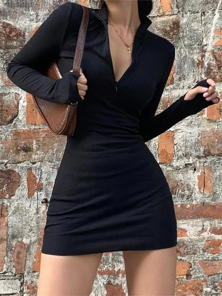 Black Sexy Long Sleeve Club Dress for Women