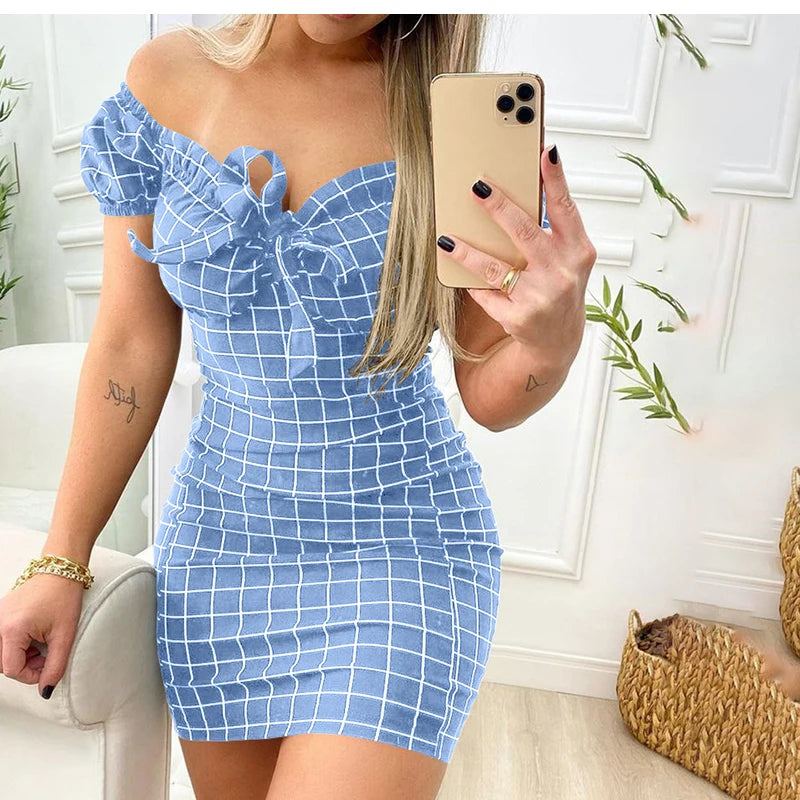 Sexy Plaid Off Shoulder Mini Dress