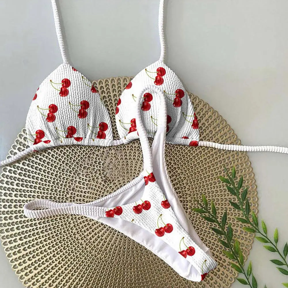 Lace-up Bikini Leopard Print Halter Bikini Set