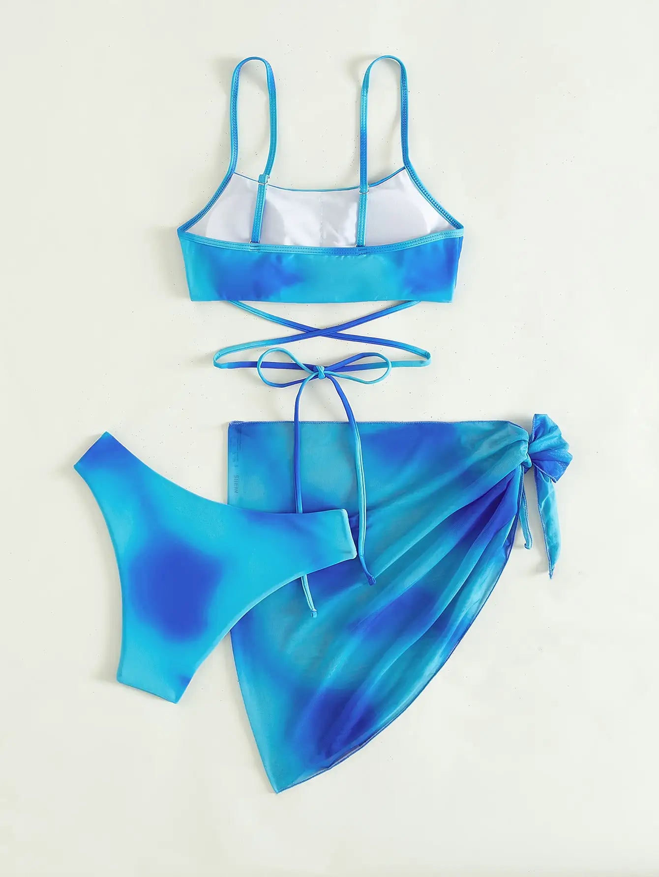 Sexy 3 Pieces Ombre Lace Up Bikini Swimsuit & Beach Skirt