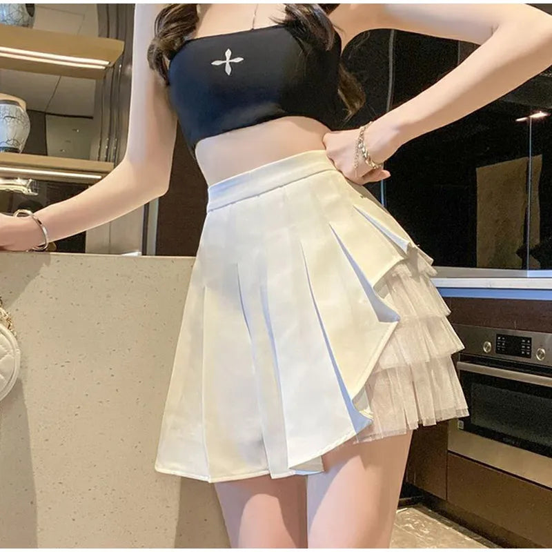 Elegant White Ruffled High Waist Mini Skirt For Women