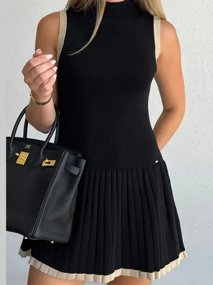 Women's Elegant Pleated Knit Sleeveless Dress