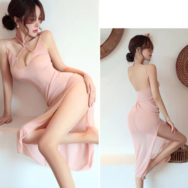 Thin Cute Long Sexy Perspective Nightclub Dress