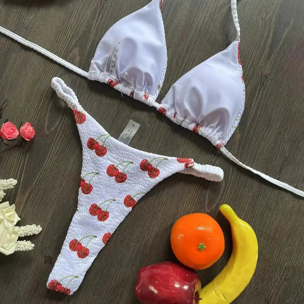Lace-up Bikini Leopard Print Halter Bikini Set