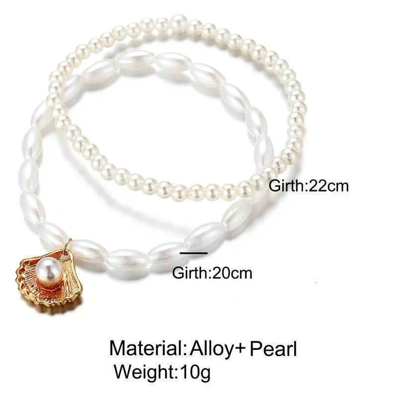 Modyle New Fashion Bohemian Simulated Pearl Chain Wedding Anklet Bracelet for Women Gold Color Shell Pendant Anklet Jewelry Gift
