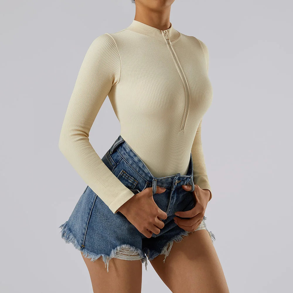 Women ‘s slim front Zipper Casual Brown Fitness Romper