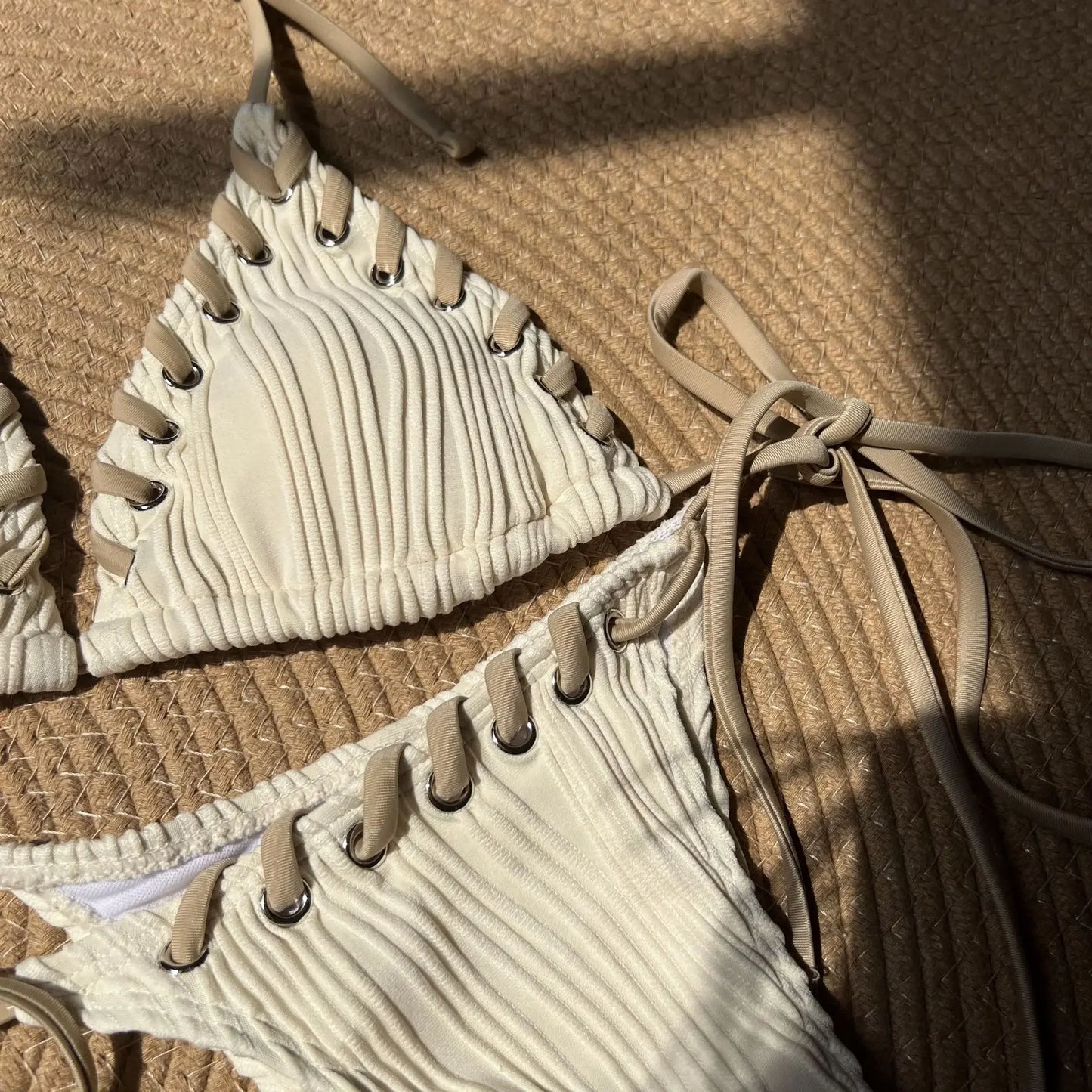 Halter Wrinkled Weave Bikini Women Swimwear