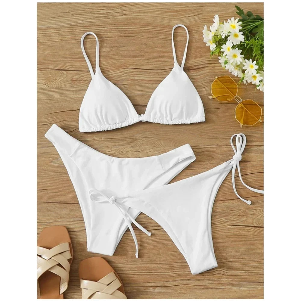 Solid Low Waist Swimsuit Beachwear Bathing Suit